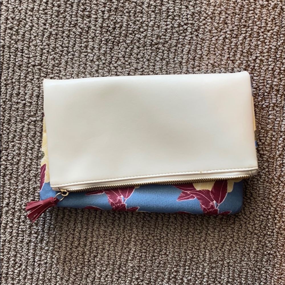 Floral clutch with leather